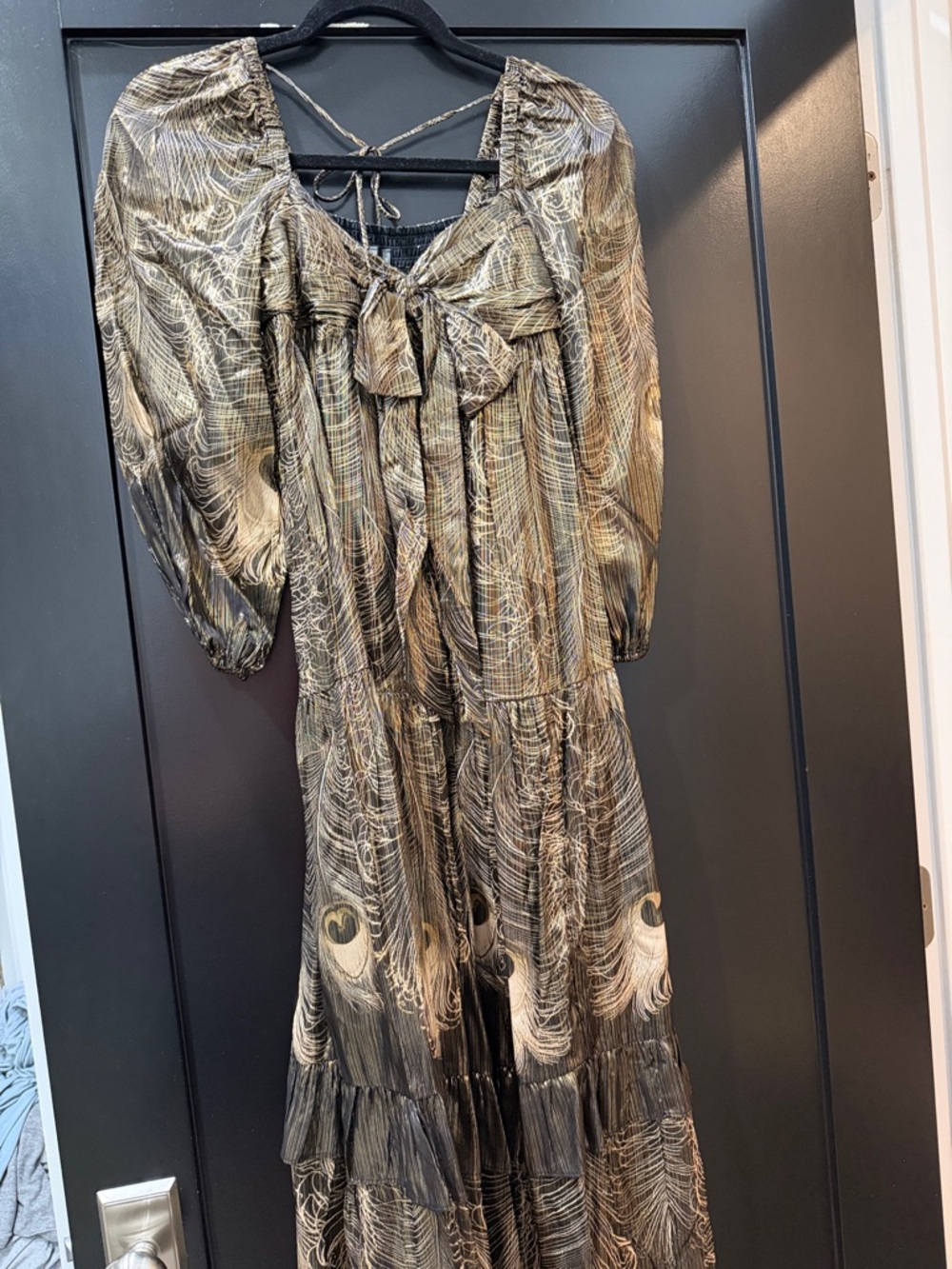 Anthropologie Black and Gold Tiered Maxi Dress